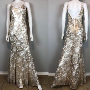 Women's White Gold Beaded Mermaid Prom Dress